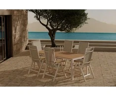Lauko baldų komplektas Venture Design Valgomojo komplektas Break stalas su 6 Panama atlošiamos kėdės 205x90 cm smėlio spalvos
