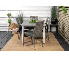 Lauko baldų komplektas Venture Design Valgomojo stalas ir fotelio komplektas 152x210x90 cm, baltas, Aintwood, rotangas, plienas