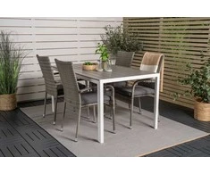 Lauko baldų komplektas Venture Design Valgomojo stalas ir fotelio komplektas 150x90 cm baltas Aintwood rotangas plienas