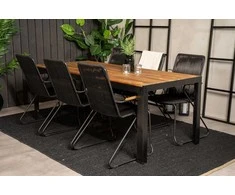 Lauko baldų komplektas Venture Design Valgomojo stalas ir fotelio komplektas 200x100 cm Juoda Akacija Virvė Plienas