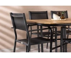 Lauko baldų komplektas Venture Design Valgomojo stalas ir kėdžių komplektas 200x90x75 cm juodas plienas