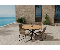 Lauko baldų komplektas Venture Design Valgomojo komplektas Mexico stalas su 4 Lindos kėdėmis, juoda, ruda, metalas, ąžuolas
