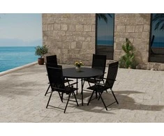 Lauko baldų komplektas Venture Design Valgomojo komplektas Giardini stalas su 4 Levanzo kėdėmis 120 cm juodas plienas