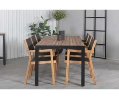 Lauko baldų komplektas Venture Design Valgomojo stalas ir sulankstomos kėdės komplektas 205x90 cm Juoda Akacija Lauko baldai