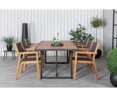 Lauko baldų komplektas Venture Design Valgomojo stalas ir sulankstomų kėdžių komplektas 200x100 cm Juoda Akacija Plienas Textilene