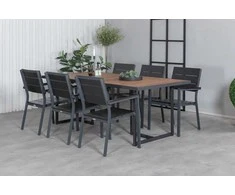 Lauko baldų komplektas Venture Design Valgomojo stalas ir kėdžių komplektas 200x100 cm Juoda Akacija Plienas