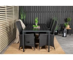 Lauko baldų komplektas Venture Design Valgomojo stalas ir fotelio komplektas 205x90 cm, juodas, Aintwood rotangas