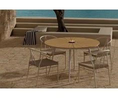 Lauko baldų komplektas Venture Design Valgomojo komplektas San Vito stalas su 4 Alfons kėdėmis 120 cm smėlio spalvos