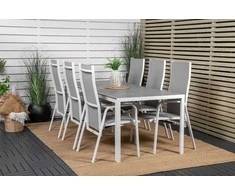 Lauko baldų komplektas Venture Design Valgomojo stalas ir atlošiama kėdė, komplektas, 205x90 cm, balta, Aintwood, Textilene