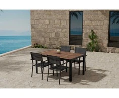 Lauko baldų komplektas Venture Design Valgomojo komplektas Break stalas su 4 Copacabana kėdėmis, juodos spalvos, lauko baldai