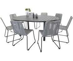 Lauko baldų komplektas Venture Design Valgomojo stalas ir kėdžių komplektas 140x74 cm Juodas 8 dalių