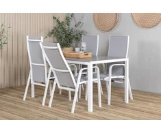Lauko baldų komplektas Venture Design Valgomojo stalas ir atlošiama kėdė, 150x90 cm, balta, pilka, Aintwood, Textilene