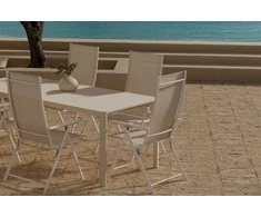 Lauko baldų komplektas Venture Design Valgomojo komplektas Giardini stalas su 6 Levanzo kėdėmis, smėlio spalvos, lauko baldai