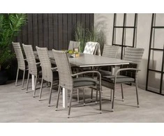 Lauko baldų komplektas Venture Design Valgomojo stalas ir kėdžių komplektas 160x240 cm Baltas Pilkas Aintwood Rotangas Plienas