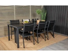 Lauko baldų komplektas Venture Design Valgomojo stalas ir fotelio komplektas 205x90 cm Juodas Aintwood