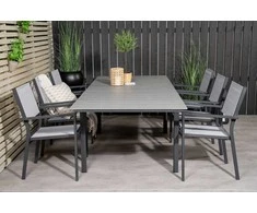 Lauko baldų komplektas Venture Design Valgomojo stalas ir fotelio komplektas 160x90 cm, juodas, pilkas dažytas medis