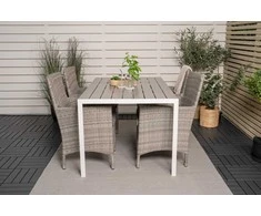 Lauko baldų komplektas Venture Design Valgomojo stalas ir fotelio komplektas 150x90 cm, baltas, pilkas, Aintwood, rotangas