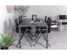 Lauko baldų komplektas Venture Design Valgomojo stalas ir kėdžių komplektas 205x90 cm Juodas dažytas medis tekstilenas