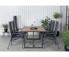 Lauko baldų komplektas Venture Design Valgomojo stalas ir atlošiama kėdė, 200x100 cm, juodas plienas, akacija