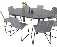 Lauko baldų komplektas Venture Design Valgomojo stalas ir kėdžių komplektas 140x74 cm Juodas 8 dalių