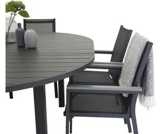Lauko baldų komplektas Venture Design Valgomojo komplektas Marbella valgomojo stalas ir Parma fotelis 140x74 cm juodas