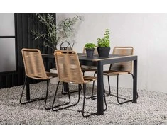 Lauko baldų komplektas Venture Design Valgomojo stalas ir kėdžių komplektas 150x100 cm Juoda Smėlio spalvos Tikas