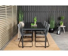 Lauko baldų komplektas Venture Design Valgomojo stalas ir kėdžių komplektas 205x90 cm Juodas Aintwood plienas