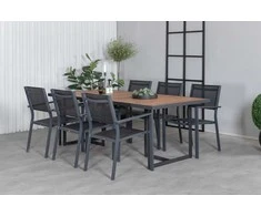 Lauko baldų komplektas Venture Design Valgomojo stalas ir sulankstomos kėdės, 200x100 cm, juodas plienas