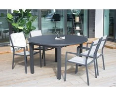 Lauko baldų komplektas Venture Design Valgomojo komplektas Marbella stalas ir Copacabana kėdės 140x74 cm juodos ir pilkos spalvos aliuminis
