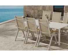 Lauko baldų komplektas Venture Design Valgomojo komplektas Giardini stalas su 6 Panama atlošiamos kėdės, smėlio spalvos, lauko baldai