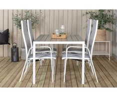 Lauko baldų komplektas Venture Design Valgomojo stalas ir atlošiama kėdė, 150x90 cm, balta, pilka, Aintwood, Textilene