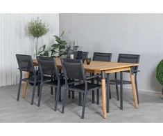 Lauko baldų komplektas Venture Design Valgomojo stalas ir kėdžių komplektas Julian 210x100 cm Juoda Akacija Plienas Textilene