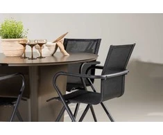 Lauko baldų komplektas Venture Design Valgomojo komplektas Santa Fe valgomojo stalas ir Alina kėdės 120 cm ruda juoda aliuminis