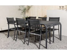 Lauko baldų komplektas Venture Design Valgomojo stalas ir kėdžių komplektas Borneo Copacabana 200x100x75 cm Juodas Aliuminis