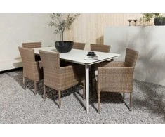 Lauko baldų komplektas Venture Design Valgomojo stalas ir kėdžių komplektas Lina ir Malina 200x90 cm smėlio spalvos plienas ir aliuminis