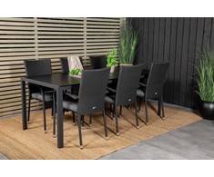 Lauko baldų komplektas Venture Design Valgomojo stalas ir fotelio komplektas 205x90 cm, juodas, Aintwood, rotangas, plienas