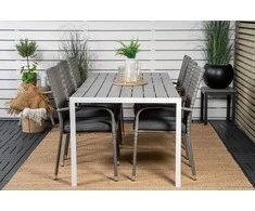 Lauko baldų komplektas Venture Design Valgomojo stalas ir fotelio komplektas 205x90 cm Baltas Pilkas Aintwood Rotangas Plienas
