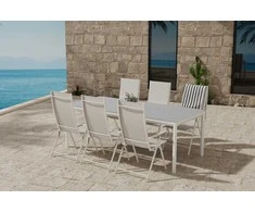 Lauko baldų komplektas Venture Design Valgomojo komplektas Lino stalas su 6 Levanzo kėdėmis, smėlio spalvos, lauko baldai