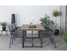 Lauko baldų komplektas Venture Design Valgomojo stalas ir kėdžių komplektas 200x100 cm Juoda Akacija Plienas