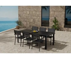 Lauko baldų komplektas Venture Design Valgomojo komplektas Break stalas su 6 Copacabana kėdėmis, juoda, lauko baldai