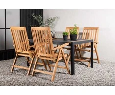 Lauko baldų komplektas Venture Design Valgomojo stalas ir sulankstomos kėdės rinkinys 150x100 cm juodas tikas