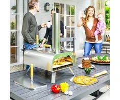 "Outsunny" lauko picų kepimo krosnelė Mediena kūrenama nerūdijančio plieno picų kepimo krosnelė, krosnelė su 1 cm storio picos akmeniu Sulankstoma koja Pica Scoop dangtis Nešiojamoji mediena kūrenama picų kepimo krosnelė, skirta kempingo sodo šventei