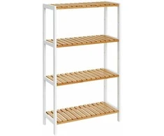 Songmics Bambuko vonios kambario lentyna 26 x 60 x 100 cm baltos-natūralios spalvos