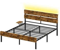 Lova Songmics Lovos rėmas su LED apšvietimu, USB jungtimis, 500 kg apkrovos talpa, 214,2 x 167 x 100,2 cm, senovinės rudos spalvos