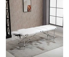 HOMCOM sulankstomas masažo stalas pirkti Reguliuojamo aukščio masažinė lova su pagalve, skirta salonams, SPA centrams, plastikas, aliuminis, balta, 215 x 60 x 61-84 cm