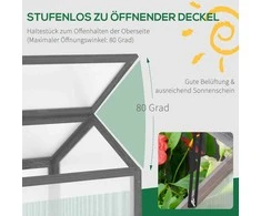 Outsunny medinis šiltadaržis, mini šiltnamis 90 x 52 x 49,5 cm, šiltnamis su danga, šviesai laidus daigynas, žiemai atspari pakelta lysvė sodui, balkonui, pilkas