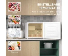 "HOMCOM" mini šaldiklis 35 L šaldiklio dėžė elektrinis laisvai pastatomas 45 W mini šaldiklis mini šaldytuvas -14 iki -24 ℃ 5 pakopų temperatūros valdymas 47 x 44,2 x 48,8 cm Balta