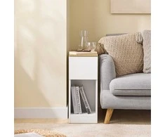 TV staliukas Naktinis staliukas, SoBuy FBT162-WN, 25x65x60 cm, baltos spalvos ir medžio