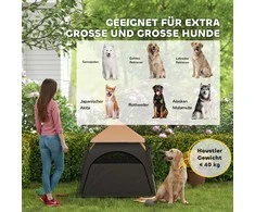 "PawHut" palapinė gyvūnams augintiniams, šunų palapinė, lauko namelis katėms, šunų namelis su tinkliniu langu, šunų palapinė su krepšiu, stoginė kiemui, kambariui, tamsiai ruda