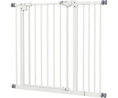 PawHut šunų apsauginiai varteliai, užtvaras, 74-80/87-94 cm, gyvūnų apsauginiai varteliai, šunų užtvaras su skirtingais prailgintuvais, apsauginiai varteliai be gręžimo, metalas, plastikas, balta